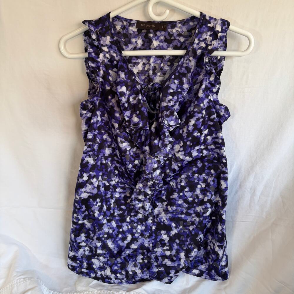 The Limited purple synthetic silk sleeveless top. Ruffle collar. Size S Y2K